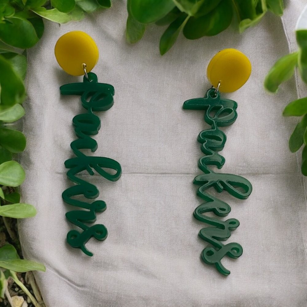 Green and Yellow Green Bay Packers Statement Earrings